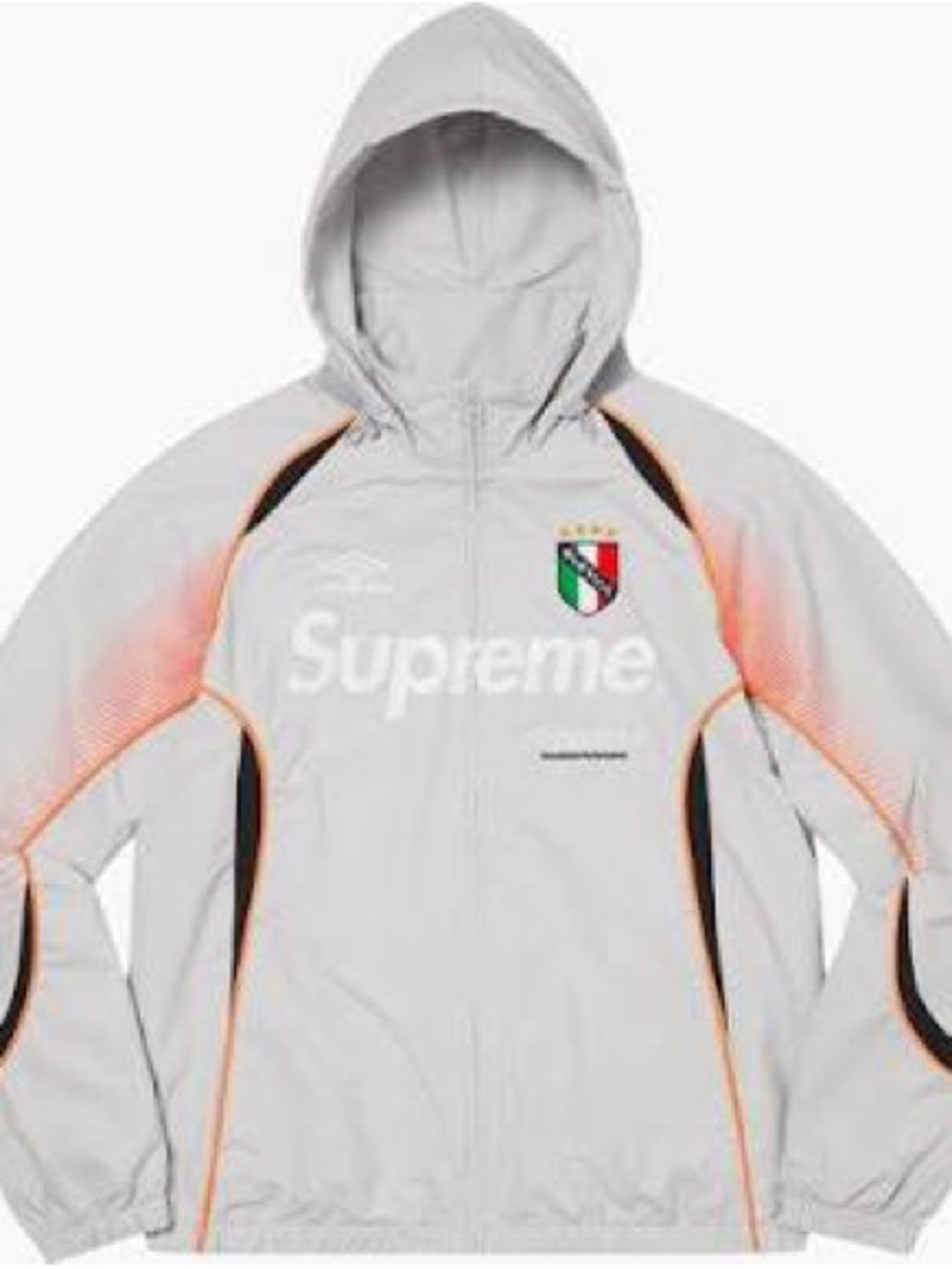 Supreme Light Gray Hooded Windbreaker with Orange Accents